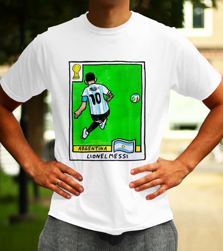 Lionel Messi Argentina Number 10 Football Card With World Cup And National Flag T-Shirt