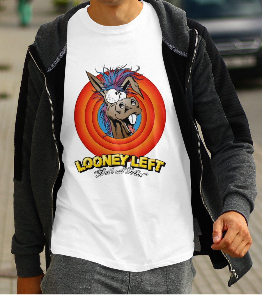 Looney Left That's All Folks Crazy Donkey Cartoon T-Shirt