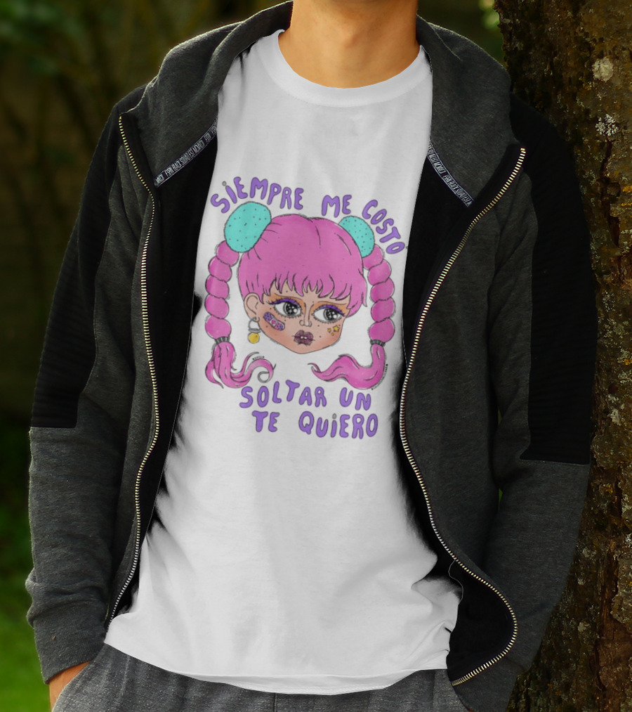 Siempre Me Costó Soltar Un Te Quiero Pink Braids Girl Cartoon T-Shirt