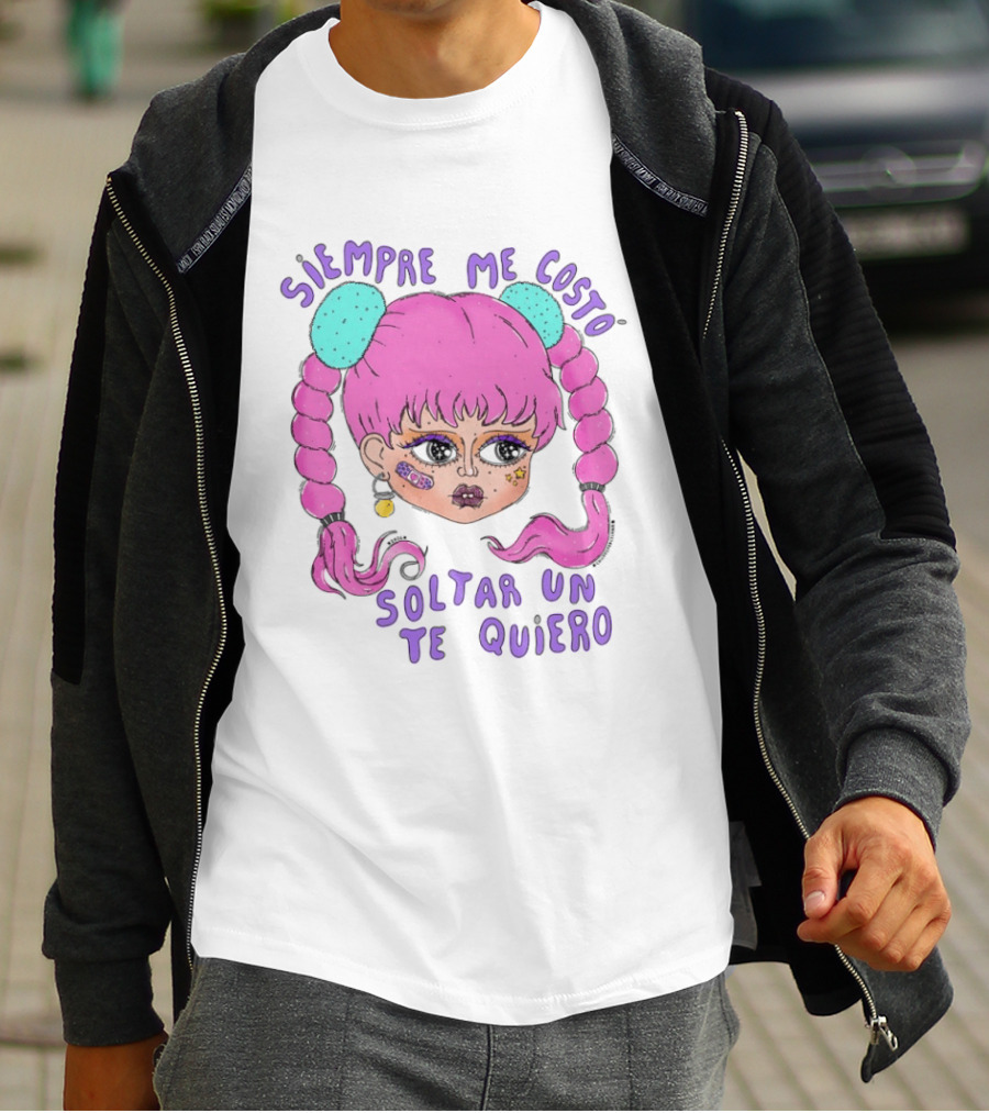 Siempre Me Costó Soltar Un Te Quiero Pink Braids Girl Cartoon T-Shirt