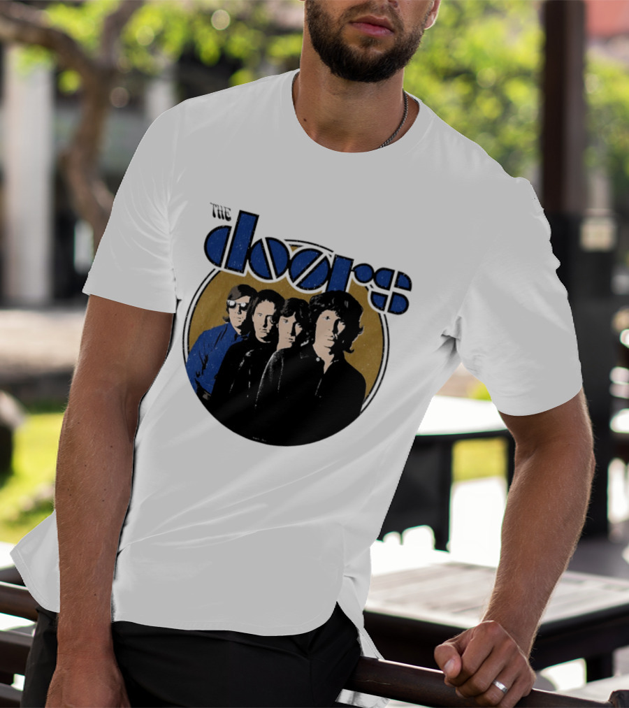 The Doors Faces Band Members Iconic Gold Circle T-Shirt