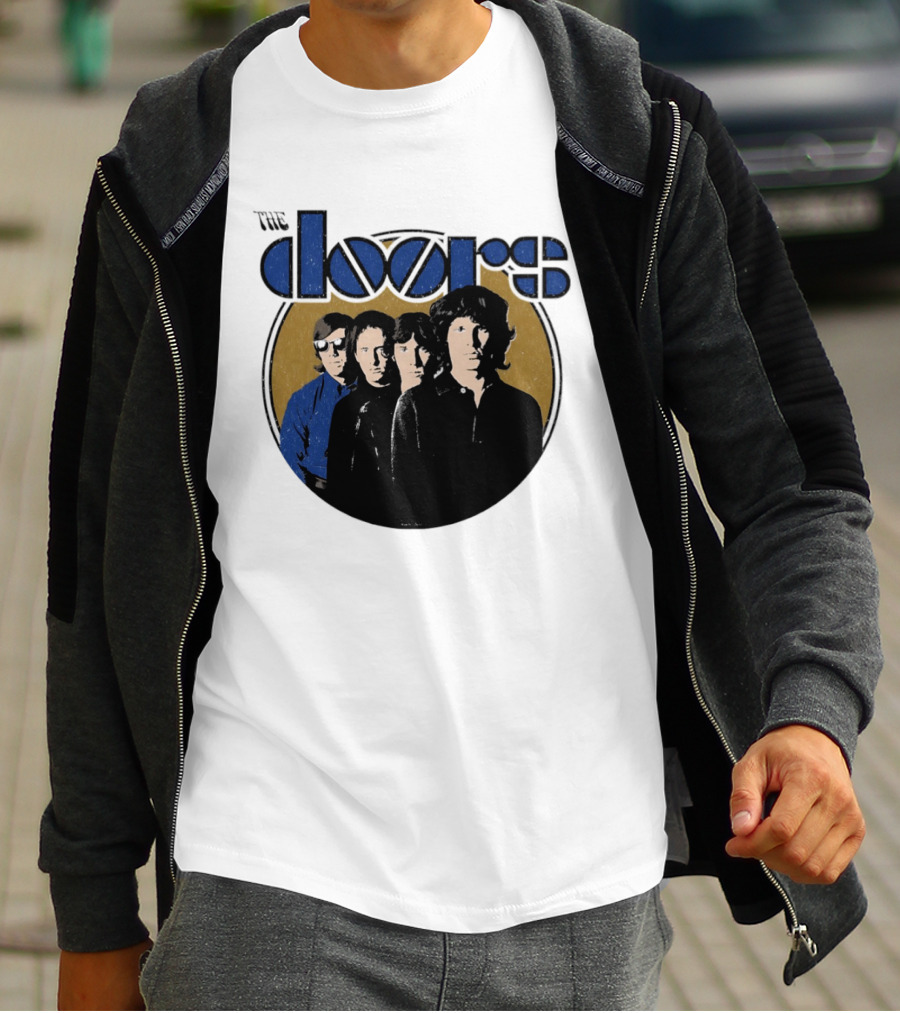 The Doors Faces Band Members Iconic Gold Circle T-Shirt