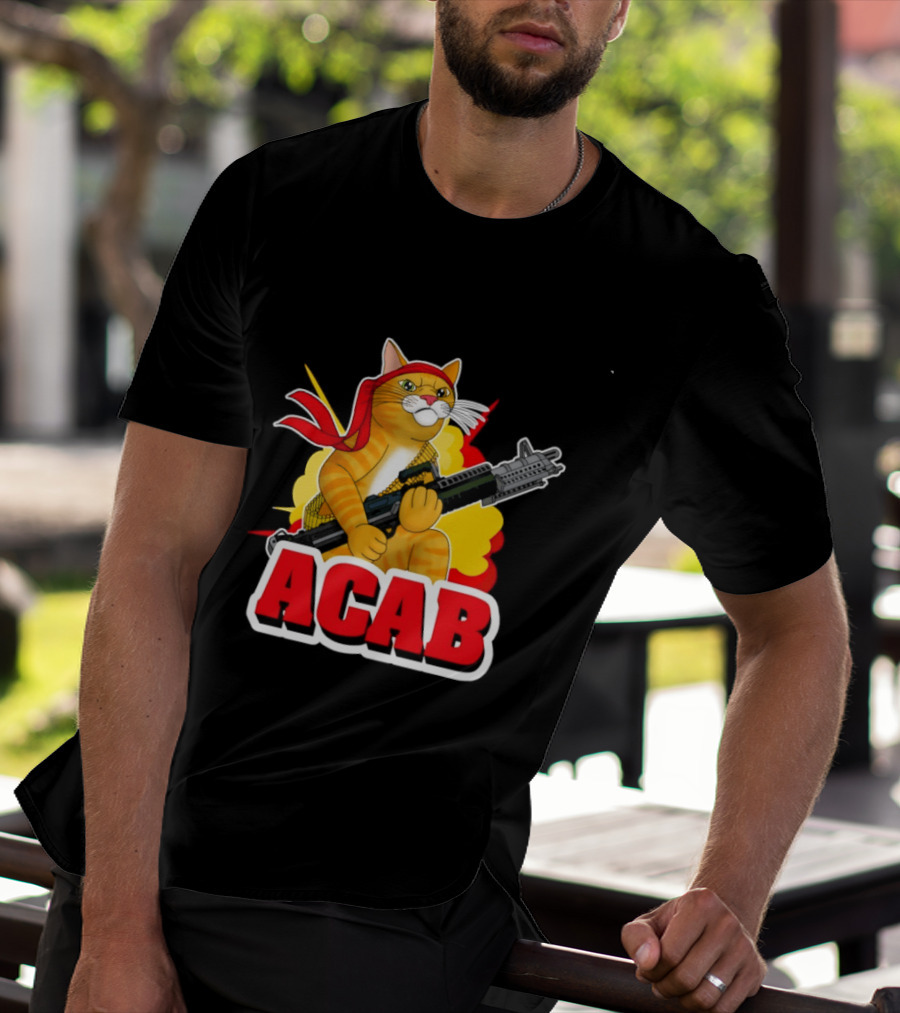 ACAB All Cats Are Badasses Rocket Launcher Cat With Red Bandana T-Shirt