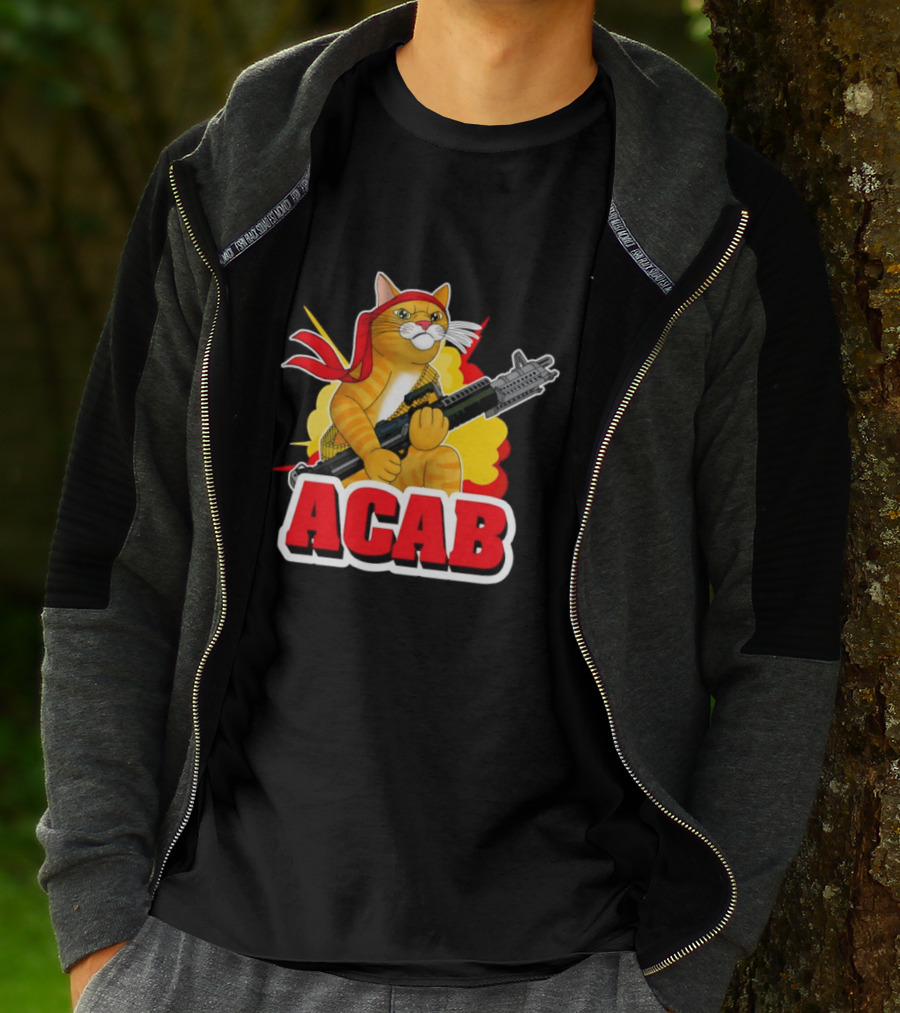 ACAB All Cats Are Badasses Rocket Launcher Cat With Red Bandana T-Shirt