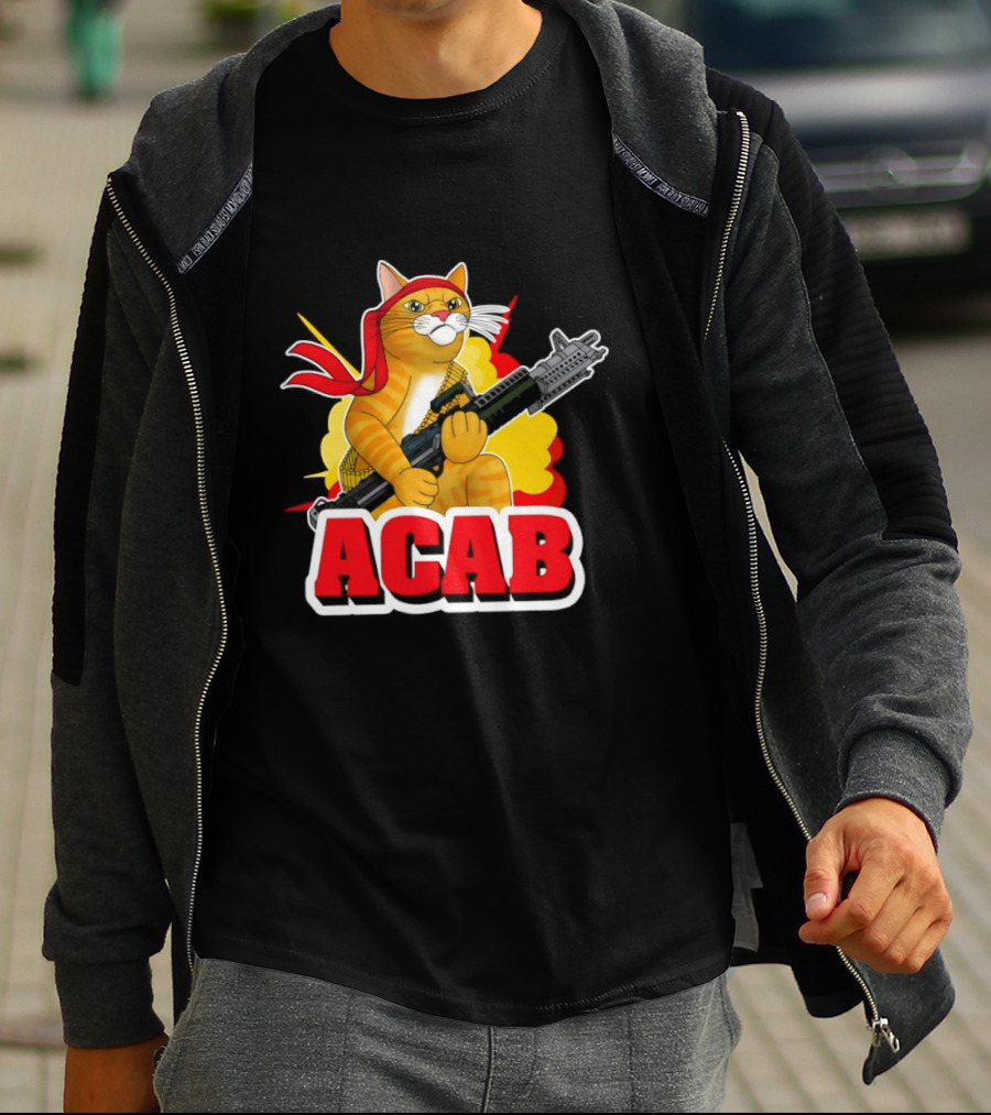 ACAB All Cats Are Badasses Rocket Launcher Cat With Red Bandana T-Shirt