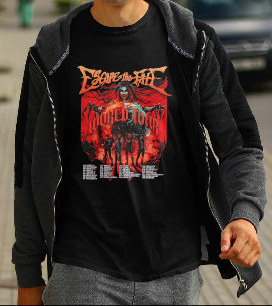 Escape The Fate World Tour Metalcore Post Hardcore Red Gothic T-Shirt