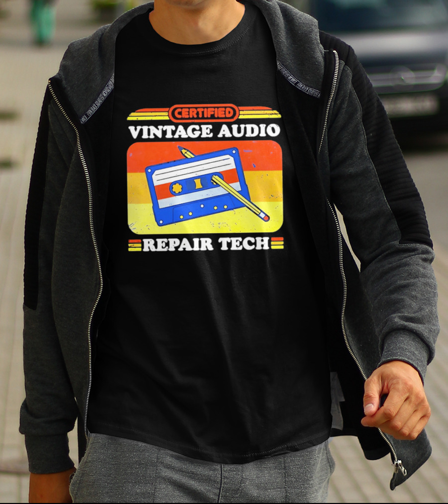 Certified Vintage Audio Cassette Pencil Repair Tech T-Shirt