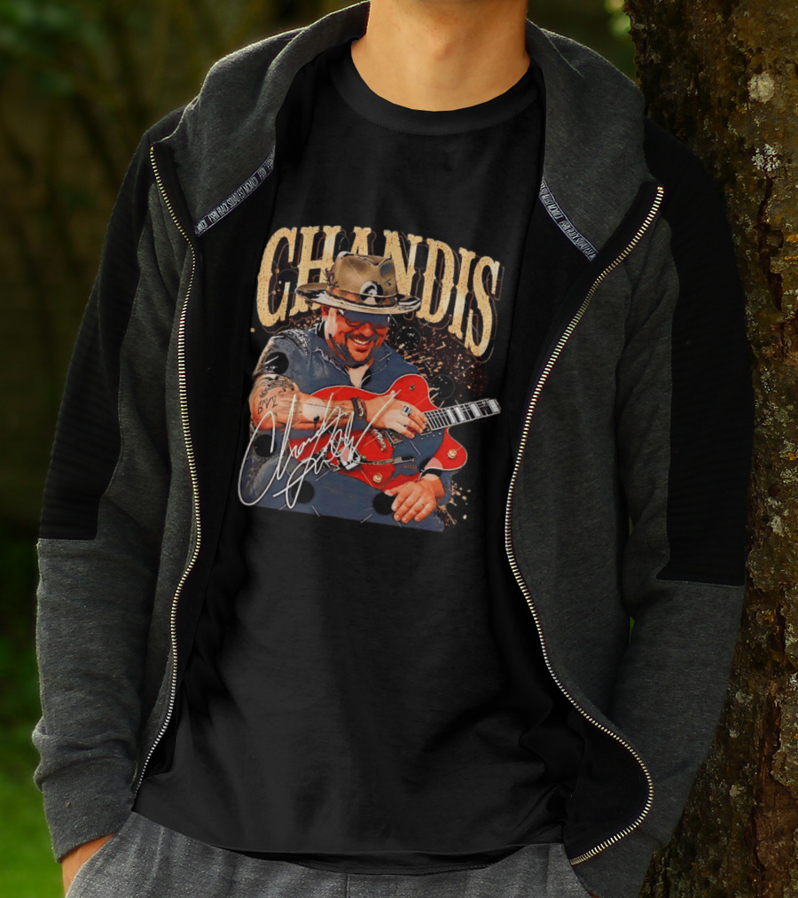Chandis Guitarist Smiling With Red Guitar And Hat T-Shirt
