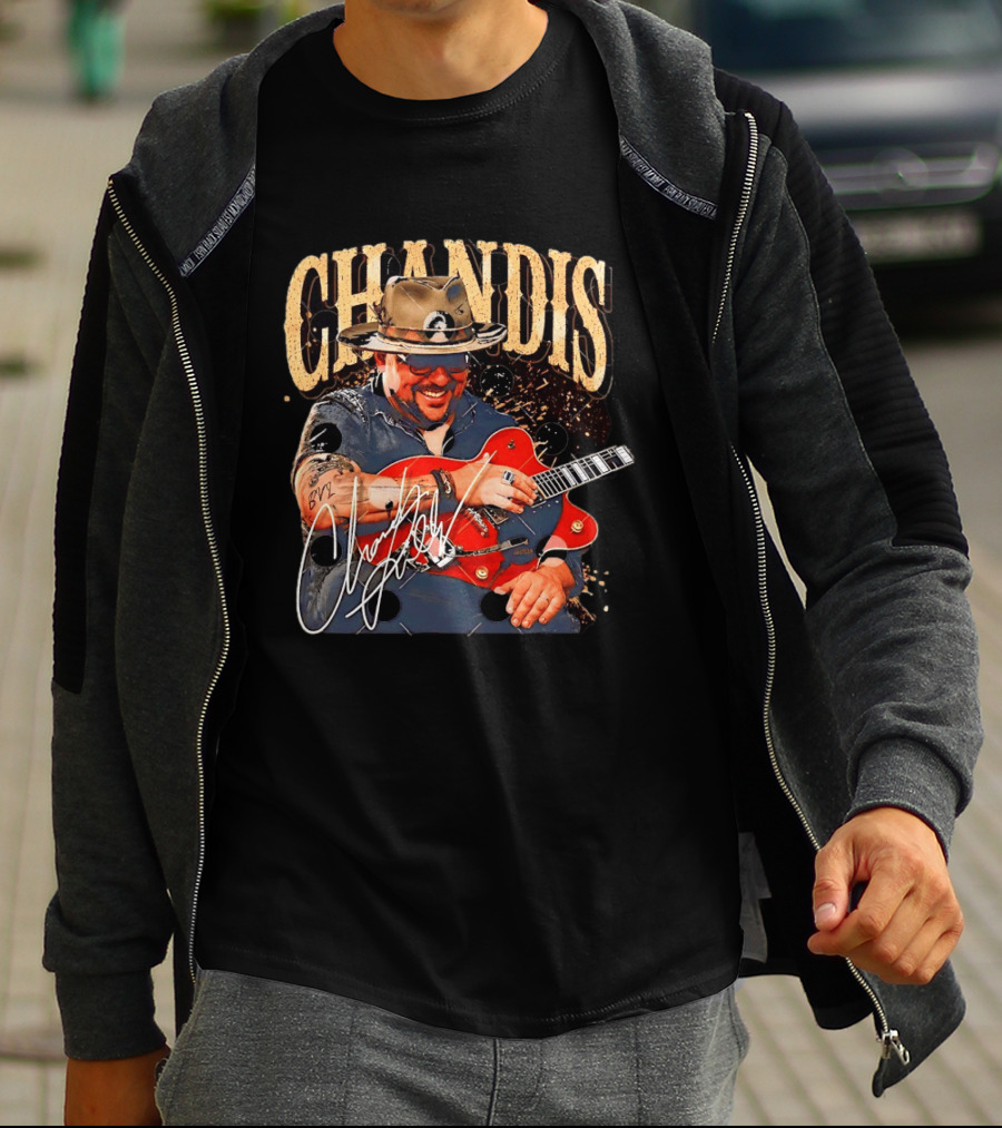 Chandis Guitarist Smiling With Red Guitar And Hat T-Shirt