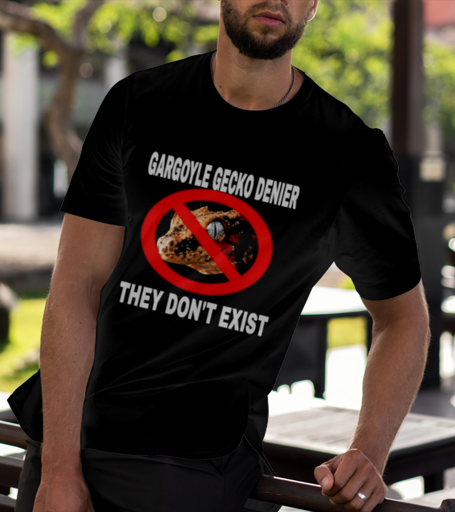 Gargoyle Gecko Denier They Don't Exist Reptile Red Circle Slash T-Shirt