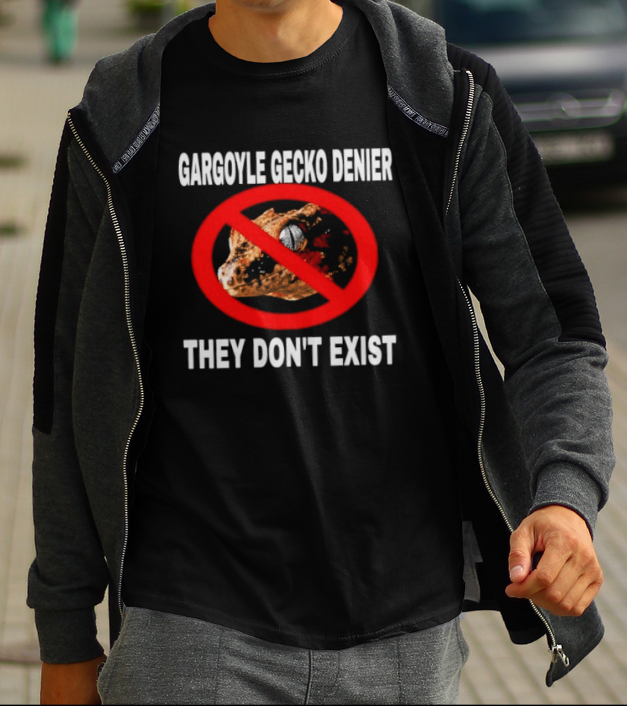 Gargoyle Gecko Denier They Don't Exist Reptile Red Circle Slash T-Shirt