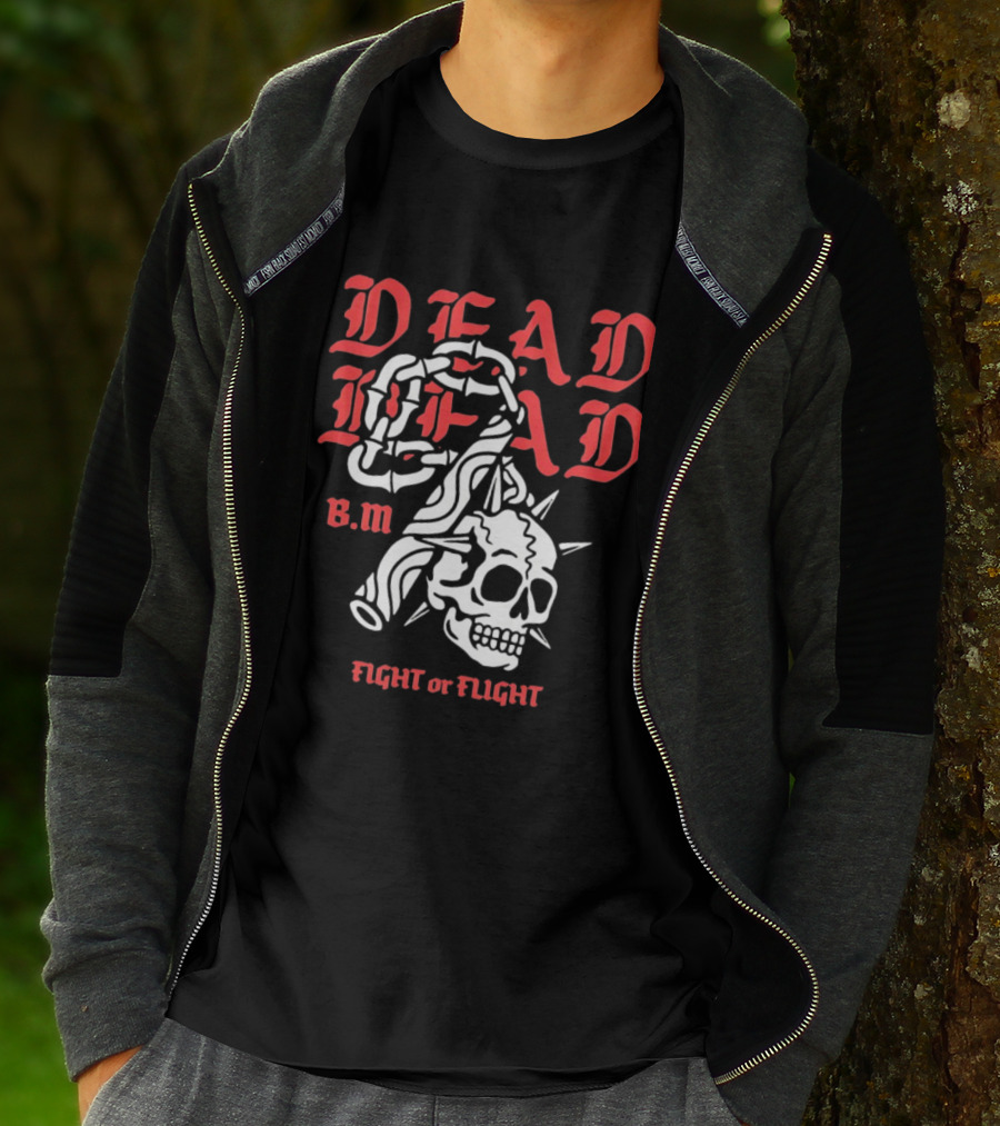 Dead Head BM Fight Or Flight Skull Gripped By Hand Spiked Chain T-Shirt