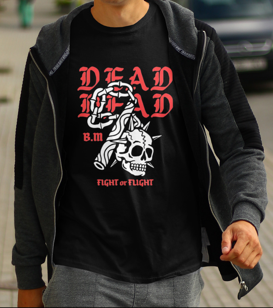 Dead Head BM Fight Or Flight Skull Gripped By Hand Spiked Chain T-Shirt