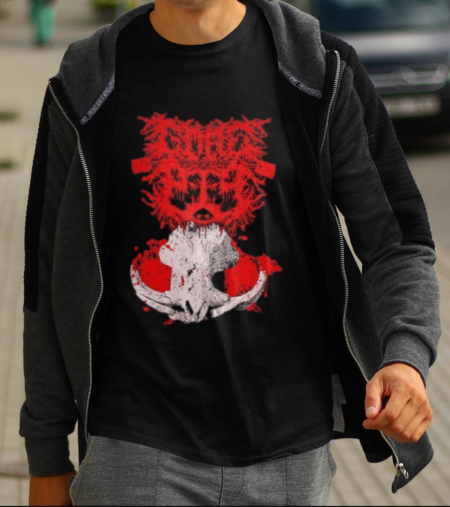 Gore Boar Skull Red Face Death Metal Hardcore T-Shirt