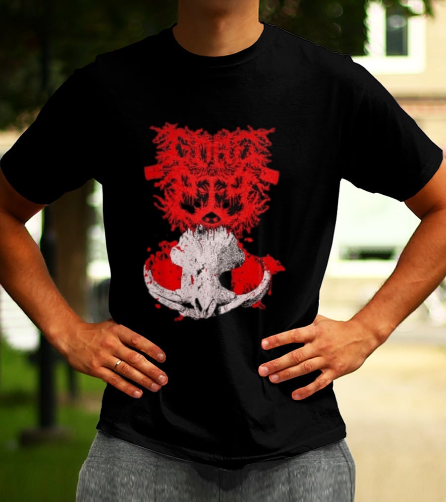 Gore Boar Skull Red Face Death Metal Hardcore T-Shirt