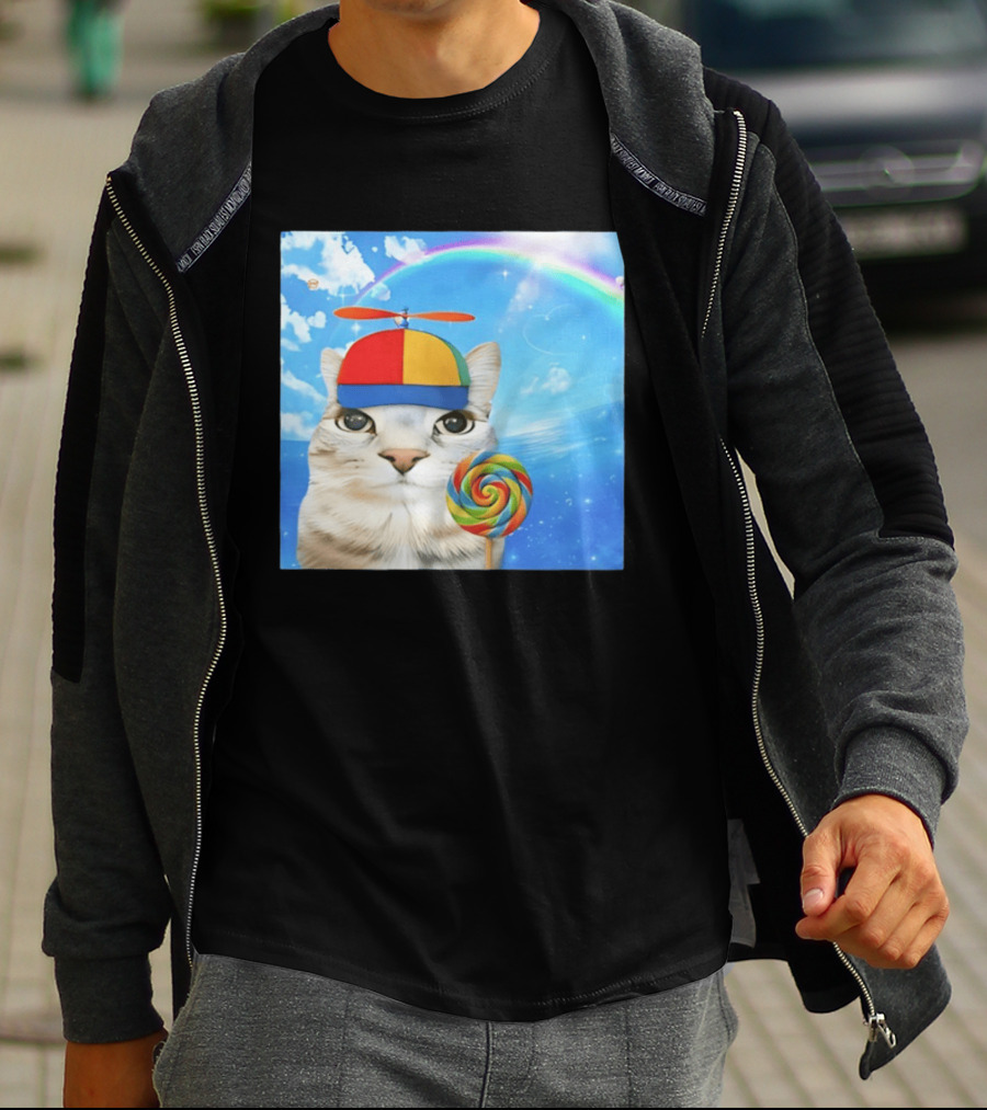 Happy Cat Rainbow Lollipop Dreamcore Brainrot Meme Weirdcore Aesthetic T-Shirt