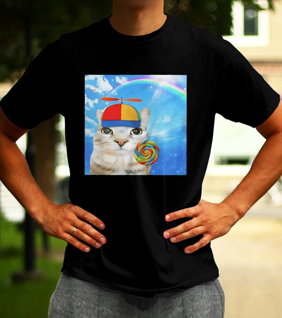 Happy Cat Rainbow Lollipop Dreamcore Brainrot Meme Weirdcore Aesthetic T-Shirt