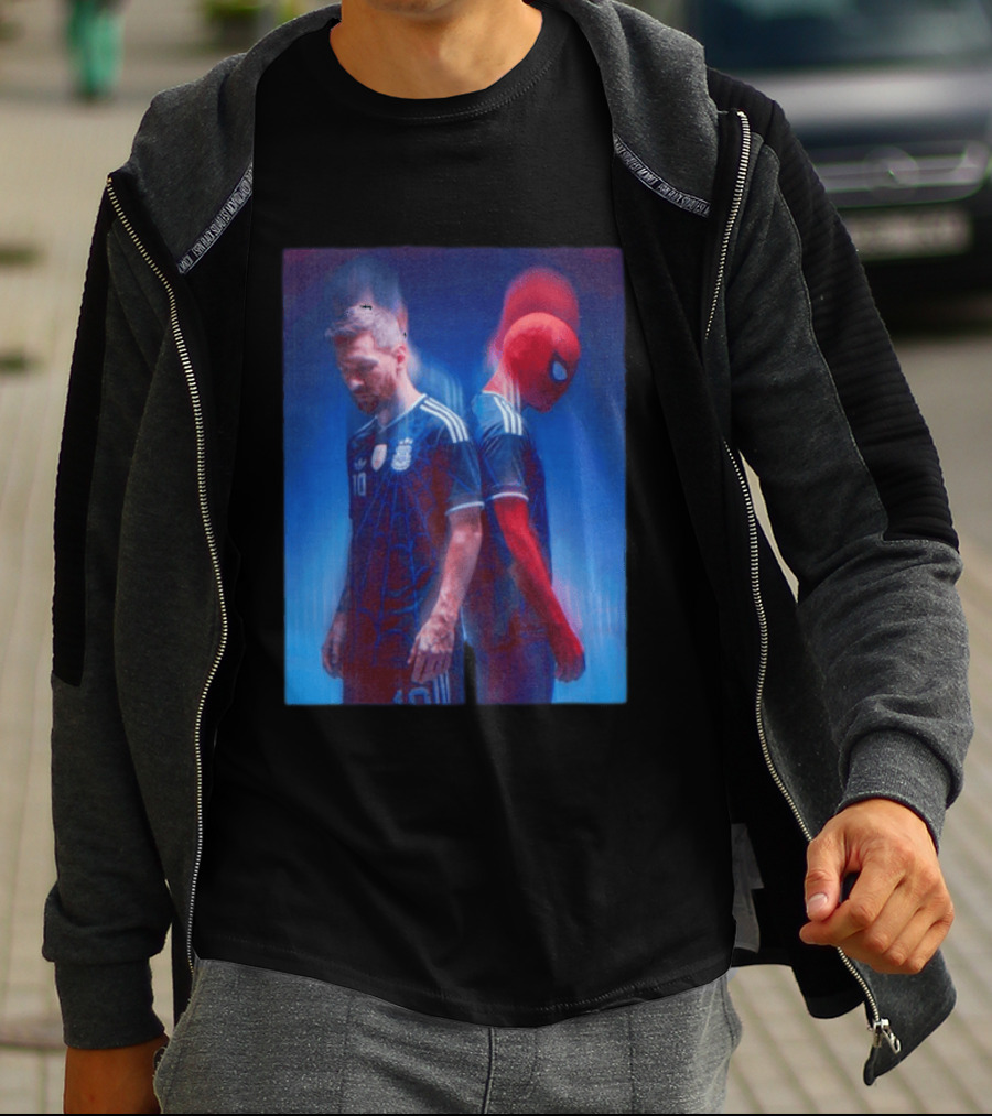 Lionel Messi Spider Man Argentina AFA Jersey Dual Image T-Shirt