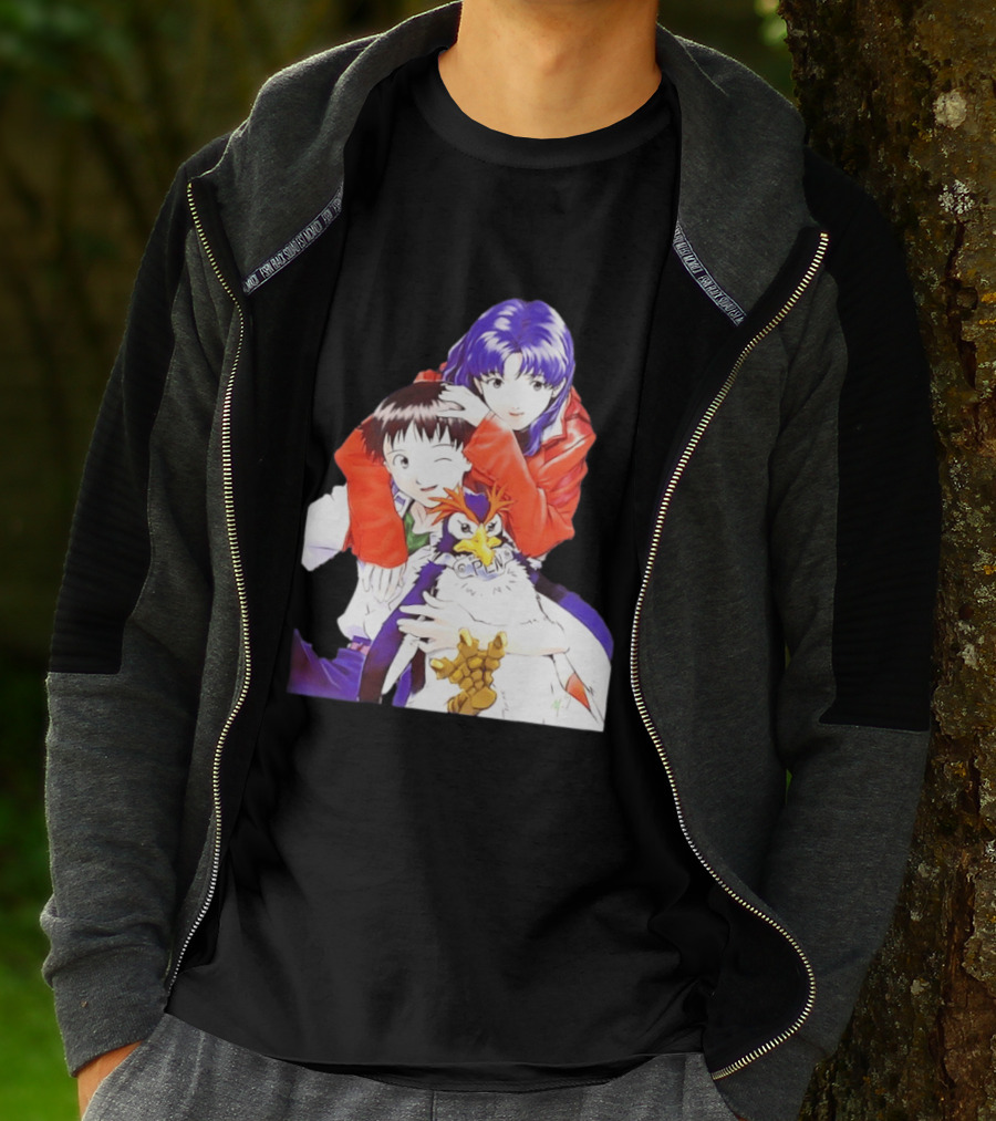 Shinji Ikari Misato Katsuragi Pen Pen Neon Genesis Evangelion Anime Characters T-Shirt