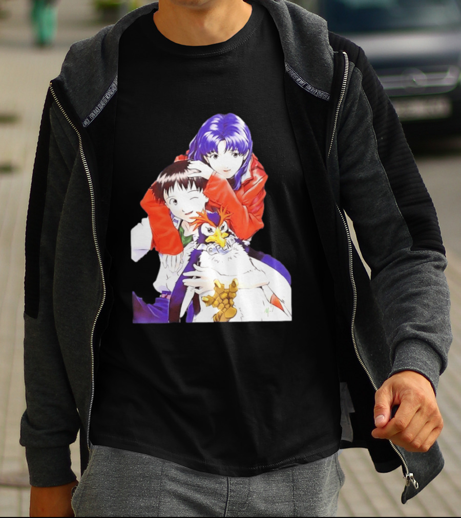 Shinji Ikari Misato Katsuragi Pen Pen Neon Genesis Evangelion Anime Characters T-Shirt
