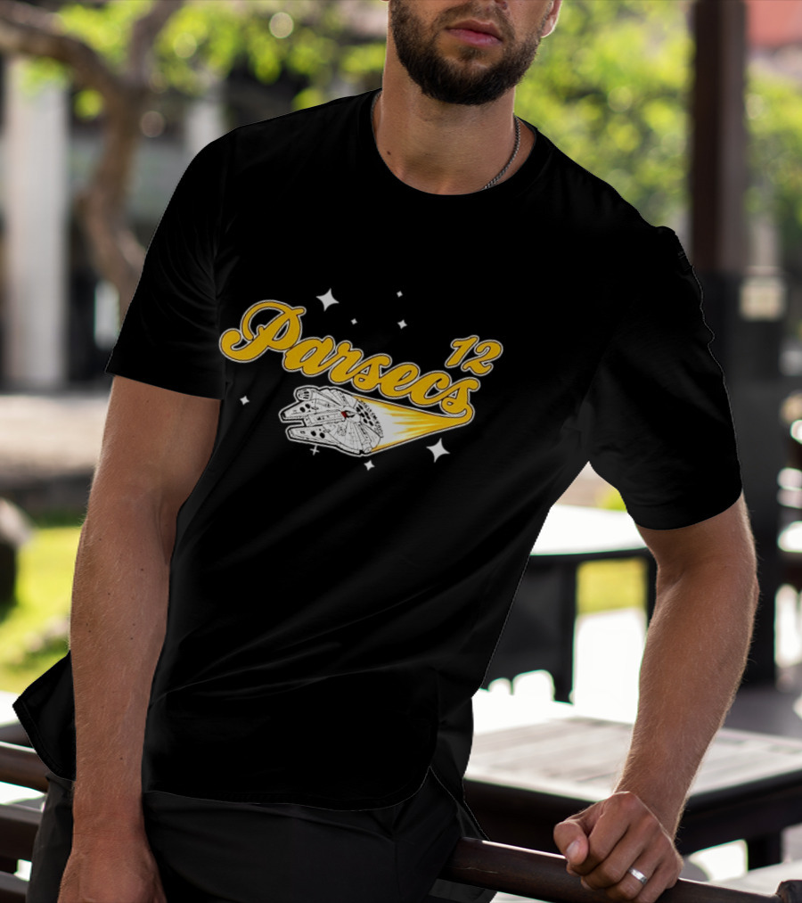 Millennium Falcon 12 Parsecs Star Wars Han Solo Baseball Script T-Shirt