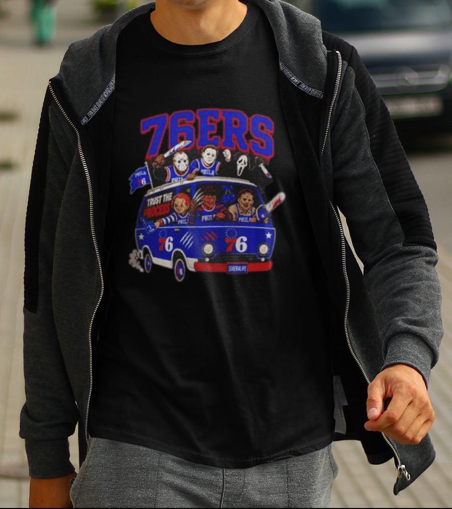 Philadelphia 76ers Trust The Process Horror Movie Characters Van T-Shirt
