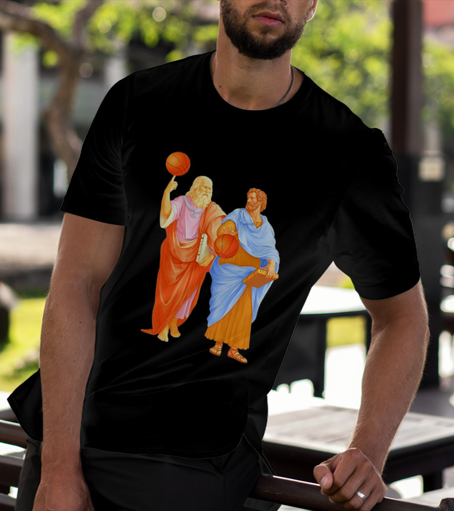 Plato Spinning Basketball Aristotle Playing Basketball In Ancient Greek Philosophy Duel T-Shirt