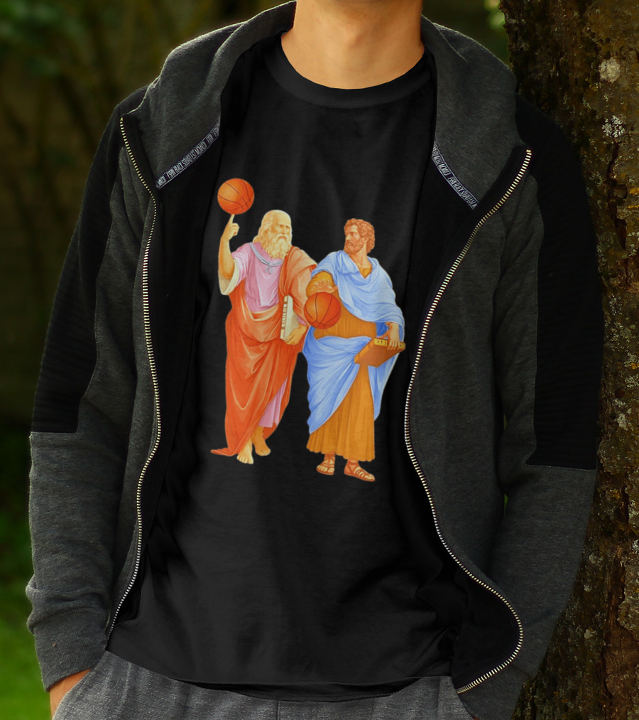 Plato Spinning Basketball Aristotle Playing Basketball In Ancient Greek Philosophy Duel T-Shirt