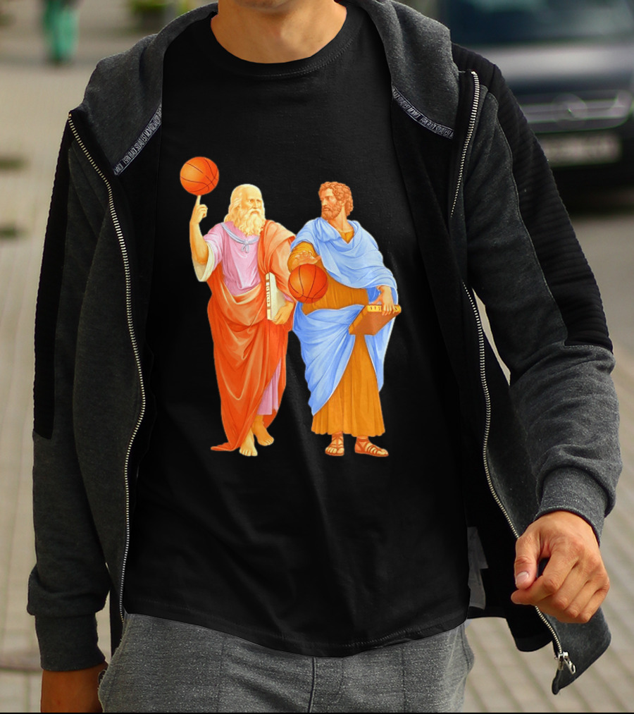 Plato Spinning Basketball Aristotle Playing Basketball In Ancient Greek Philosophy Duel T-Shirt