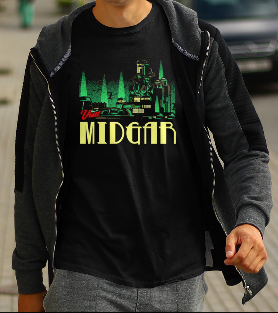 Visit Midgar Final Fantasy VII Cloud Strife Iconic Cityscape T-Shirt