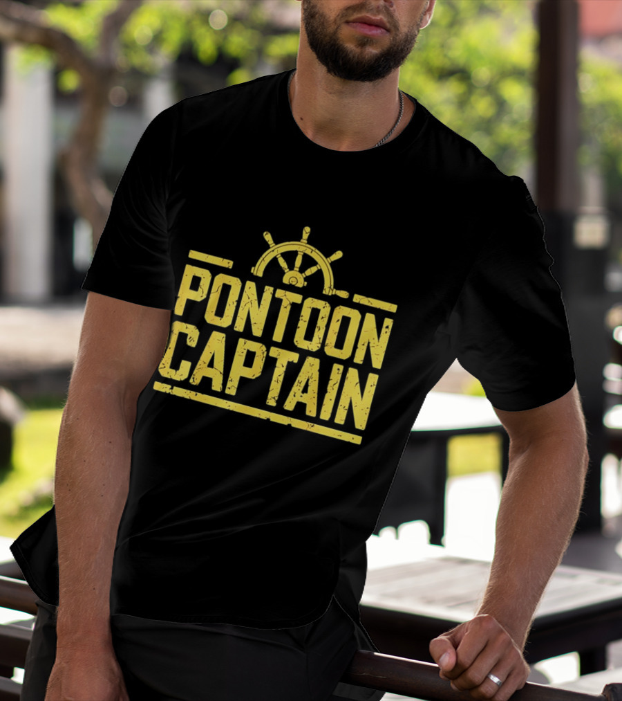 Pontoon Captain Ship Wheel Nautical Boating Adventure T-Shirt