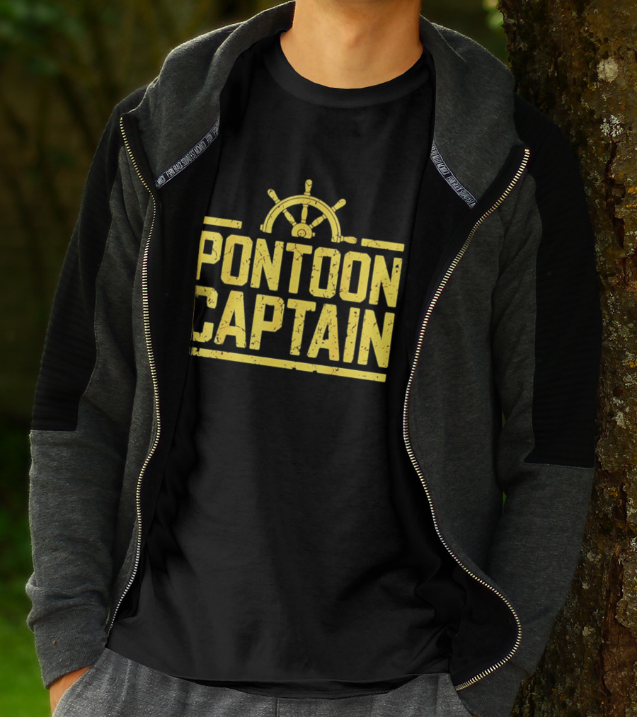 Pontoon Captain Ship Wheel Nautical Boating Adventure T-Shirt