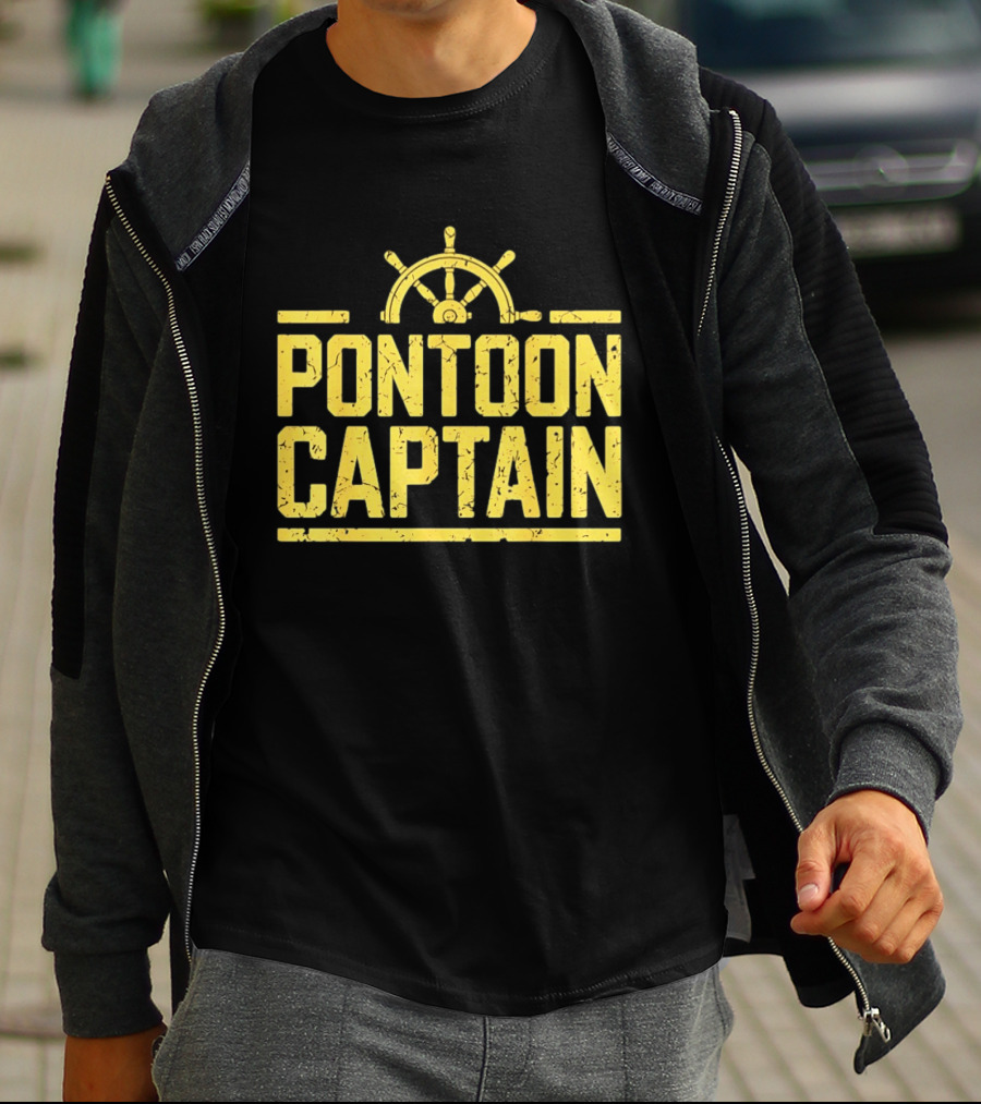 Pontoon Captain Ship Wheel Nautical Boating Adventure T-Shirt