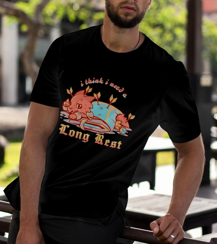 I Think I Need A Long Rest Warrior Cat Lying With Arrows DnD T-Shirt