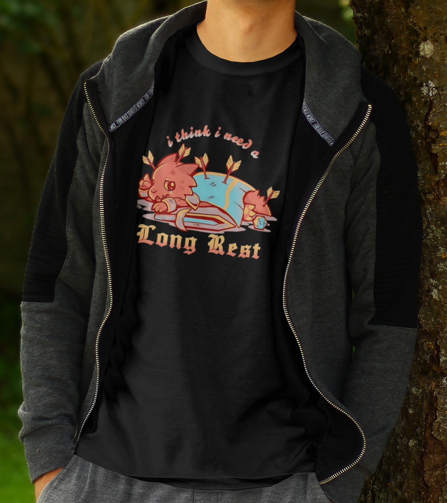 I Think I Need A Long Rest Warrior Cat Lying With Arrows DnD T-Shirt