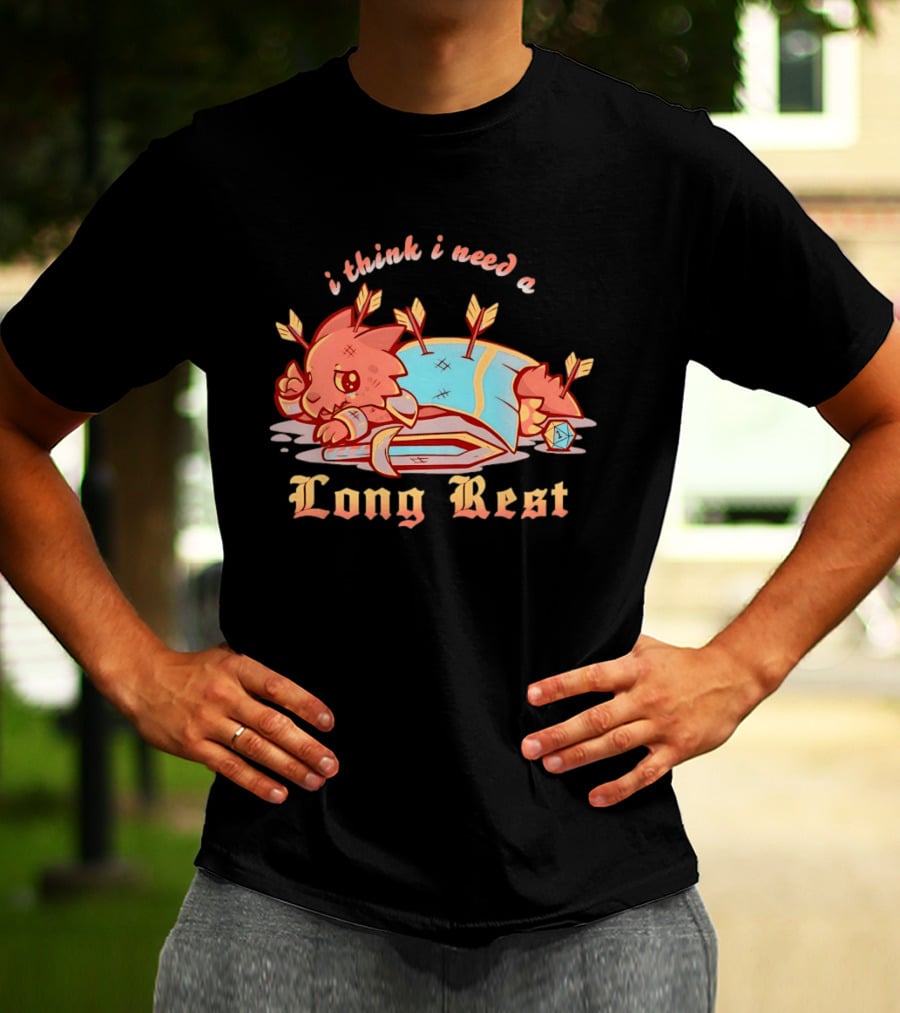 I Think I Need A Long Rest Warrior Cat Lying With Arrows DnD T-Shirt