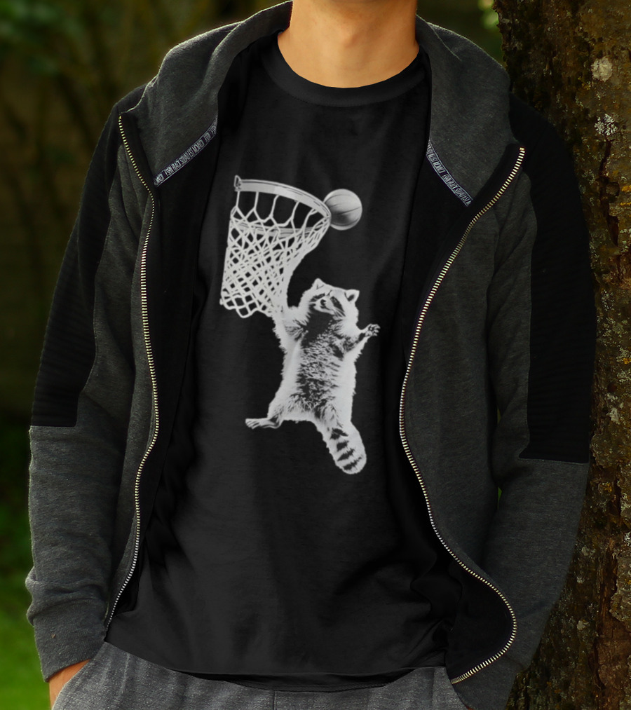Raccoon Dunking Basketball Fun Animal Sports Play T-Shirt