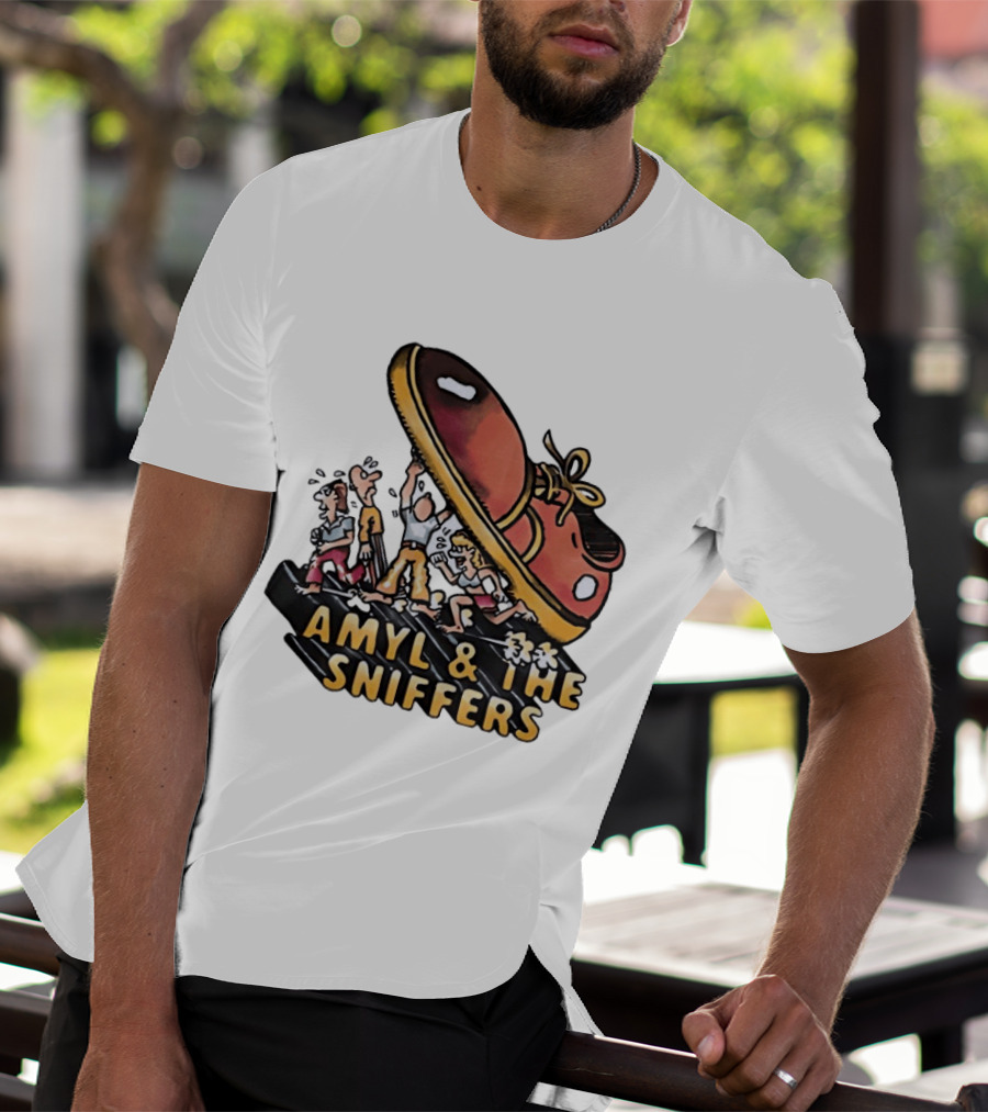 Amyl And The Sniffers Cartoon Giant Shoe Stomping T-Shirt