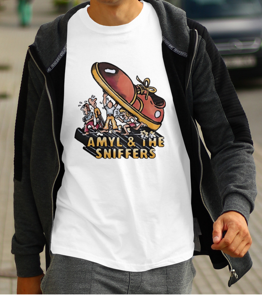Amyl And The Sniffers Cartoon Giant Shoe Stomping T-Shirt