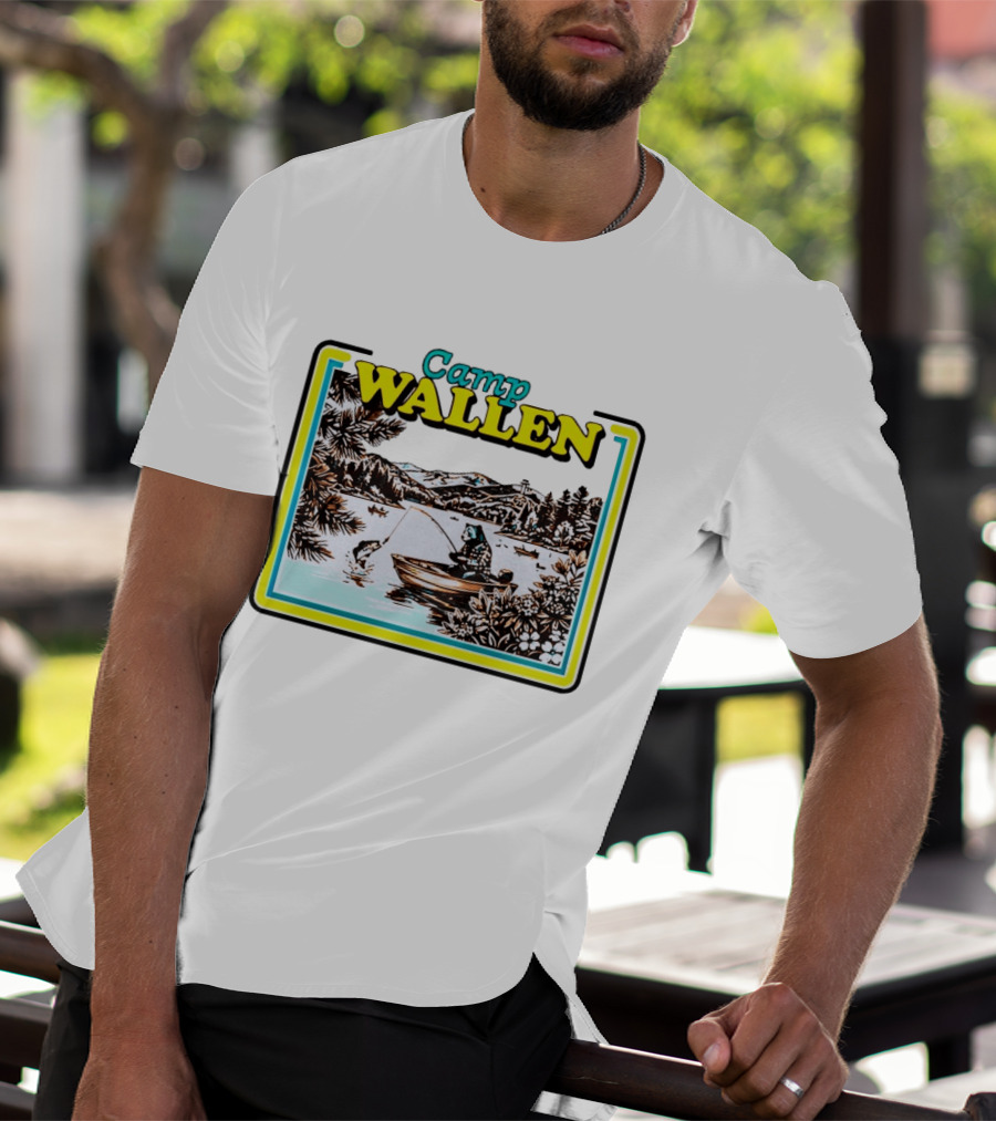 Camp Wallen Bear Fishing In Lake And Mountains Scene T-Shirt