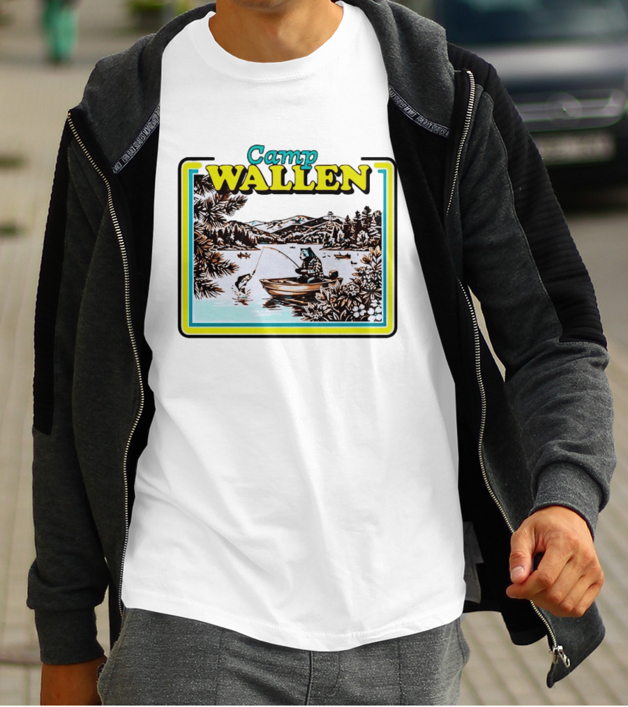 Camp Wallen Bear Fishing In Lake And Mountains Scene T-Shirt
