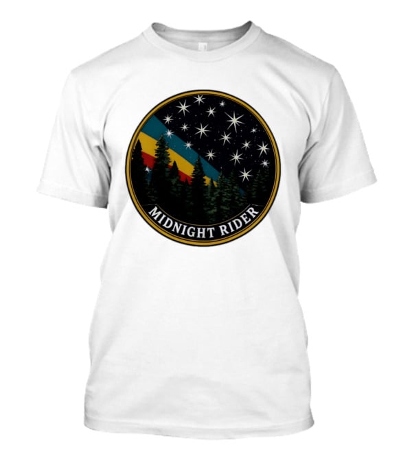 Midnight Rider Starry Night Pine Forest Retro Spectrum T-Shirt