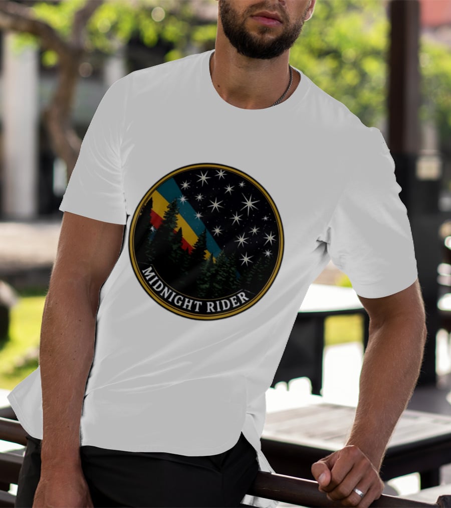 Midnight Rider Starry Night Pine Forest Retro Spectrum T-Shirt