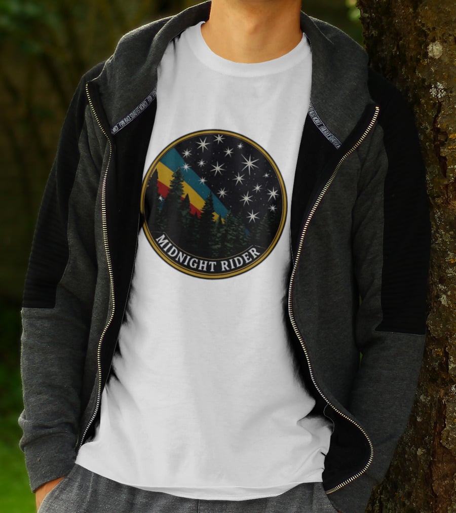 Midnight Rider Starry Night Pine Forest Retro Spectrum T-Shirt