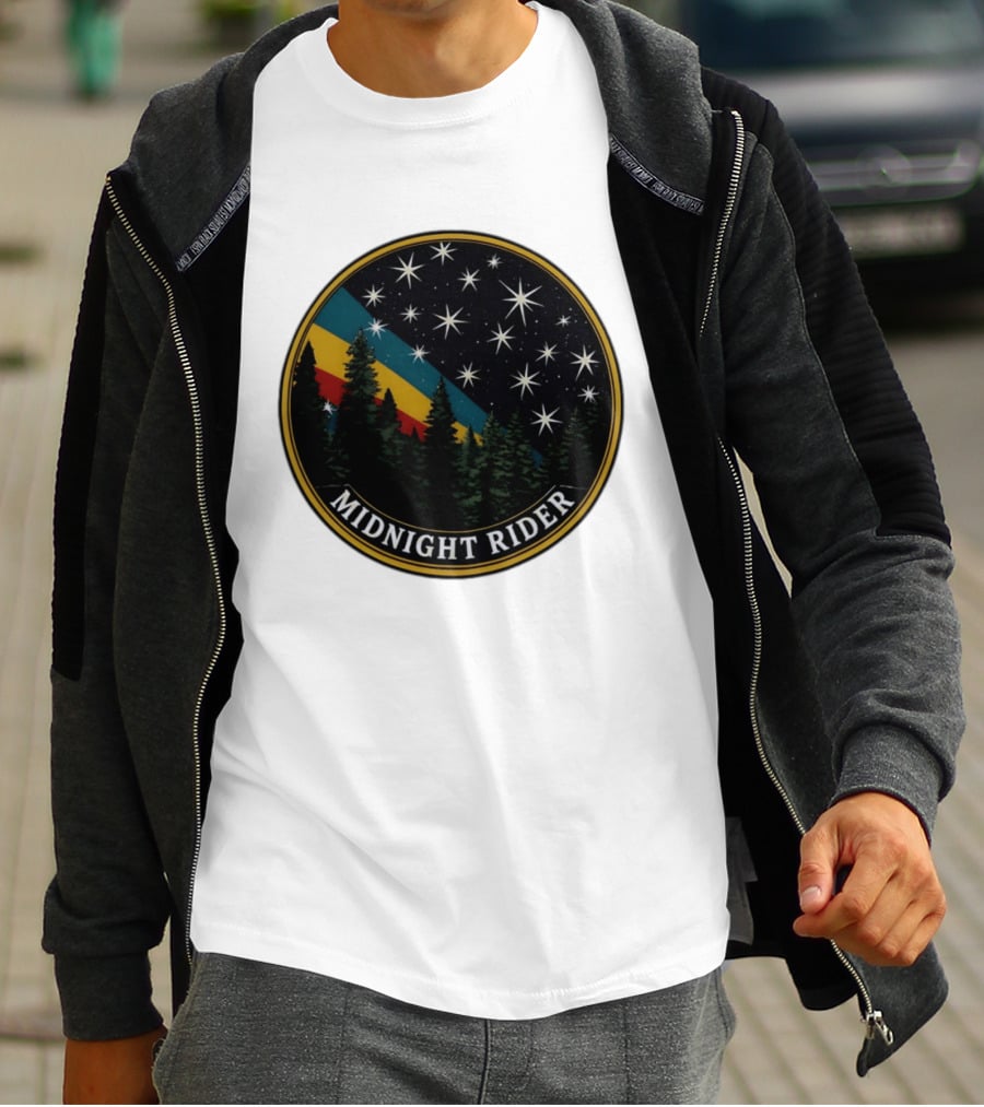 Midnight Rider Starry Night Pine Forest Retro Spectrum T-Shirt
