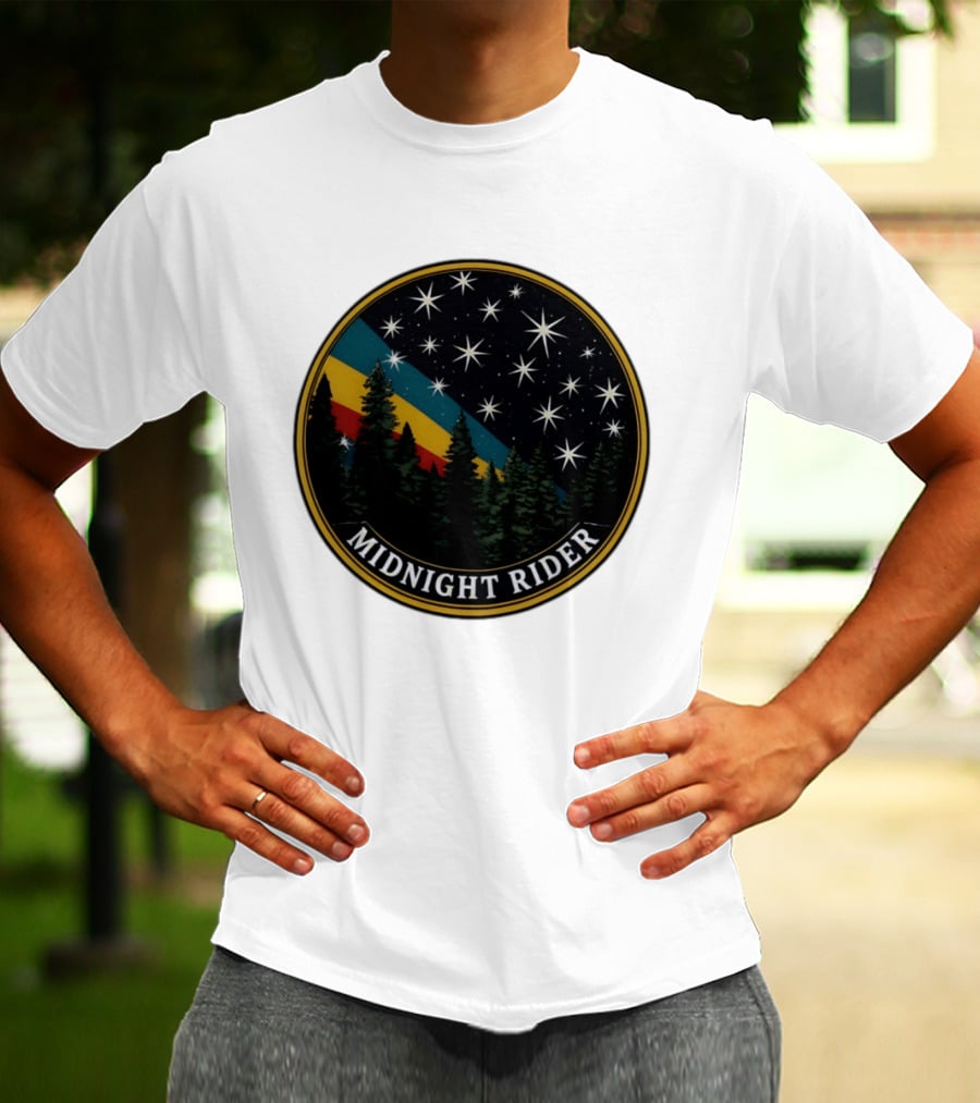 Midnight Rider Starry Night Pine Forest Retro Spectrum T-Shirt