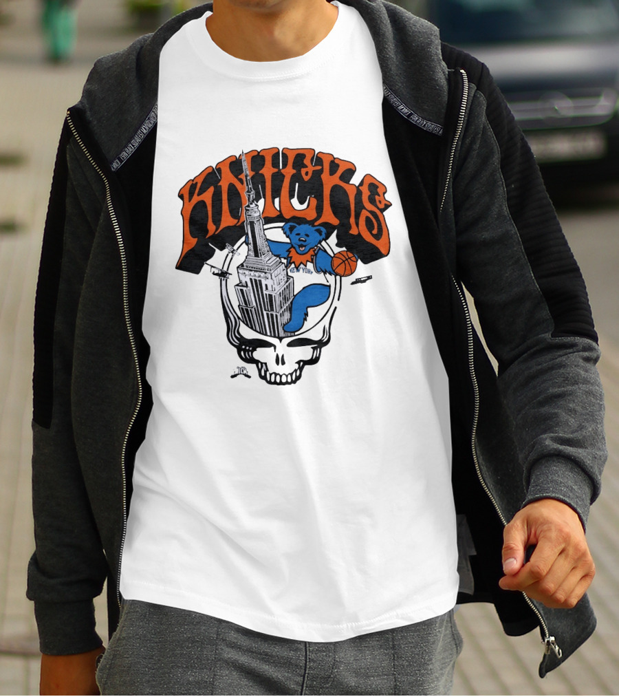 Knicks Grateful Dead Dancing Bear Empire State Building Skulls Basketball T-Shirt