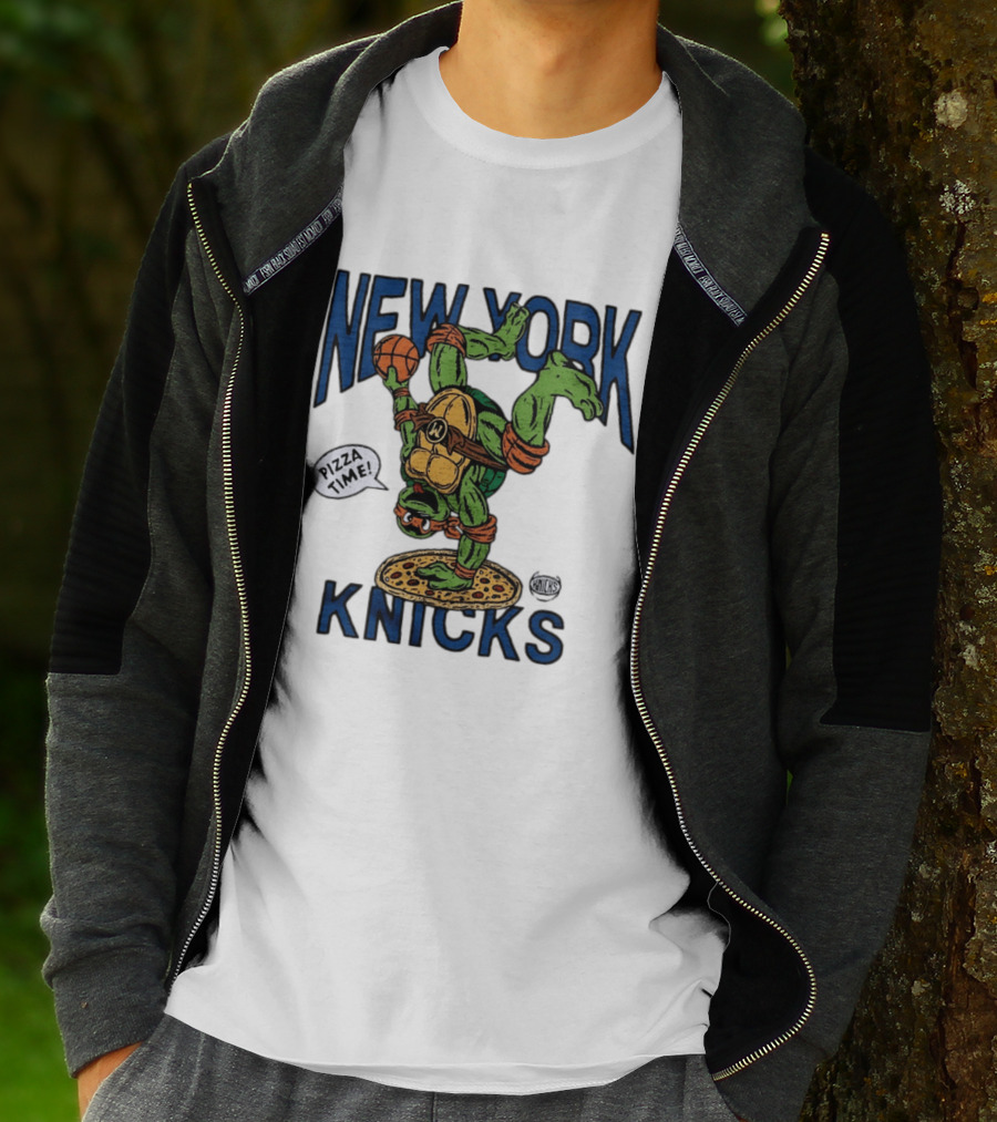 New York Knicks Michelangelo TMNT Pizza Time Basketball Dunk T-Shirt