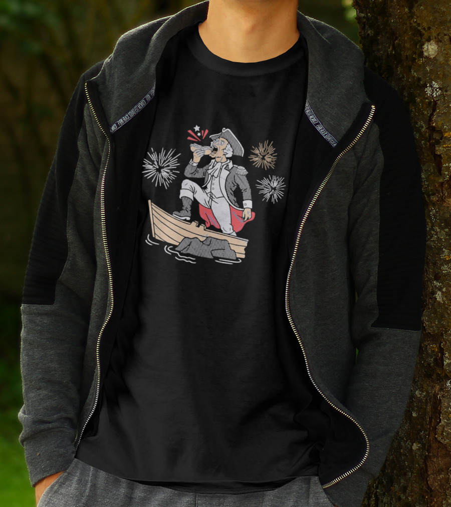 George Washington On Boat Eating Hot Dog With Fireworks Display T-Shirt