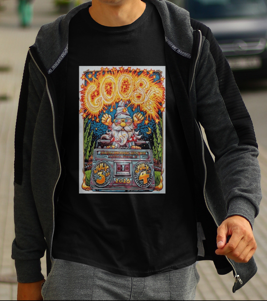 GOOSE July 3 4 2026 Saratoga Performing Arts Center Saratoga Springs NY Wizard Driving Van Fireworks Glasses Stars T-Shirt